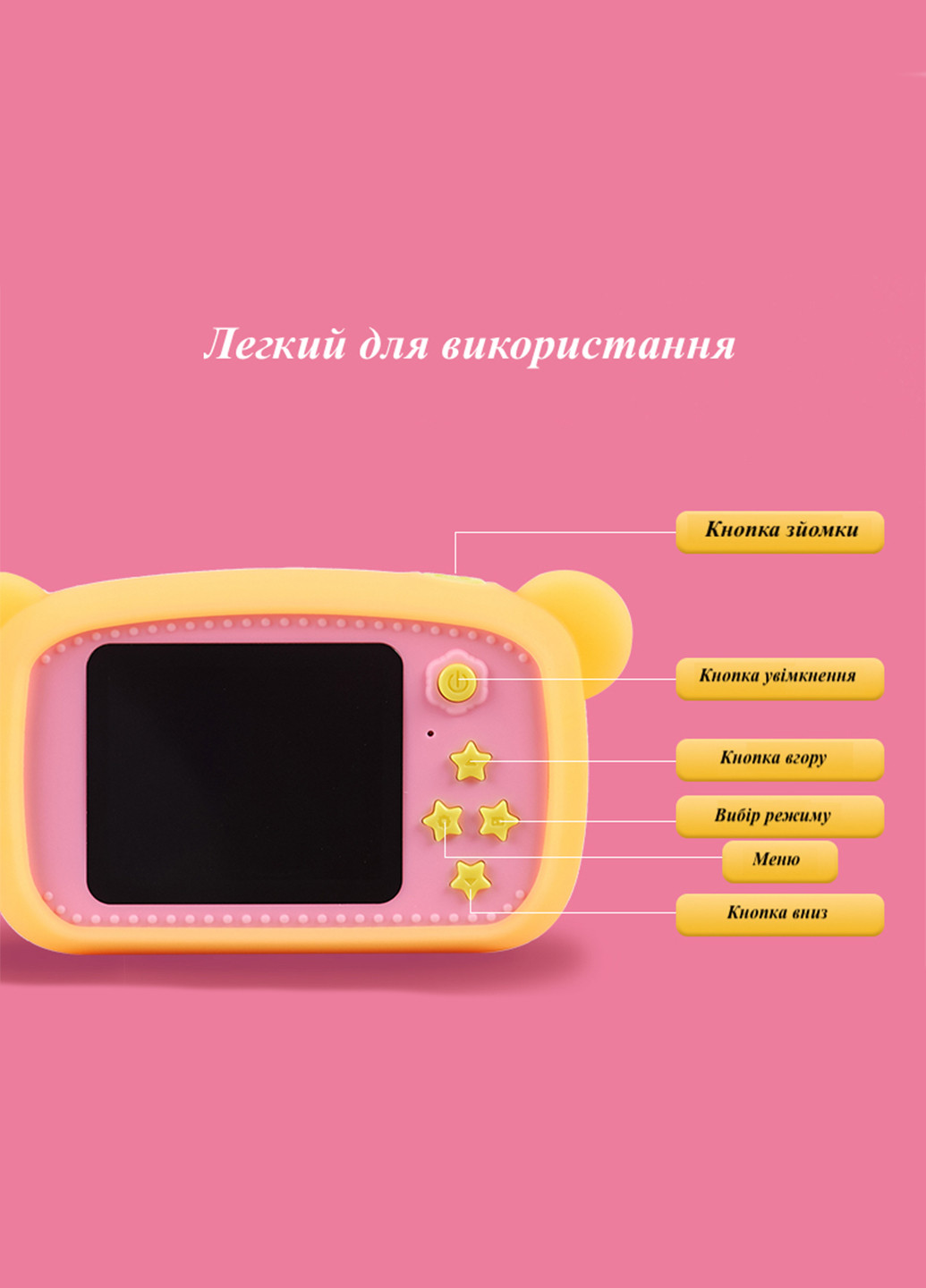 Цифровий дитячий фотоапарат KVR-100 Bee Dual Lens рожевий () XoKo kvr-100-pn (171738974)