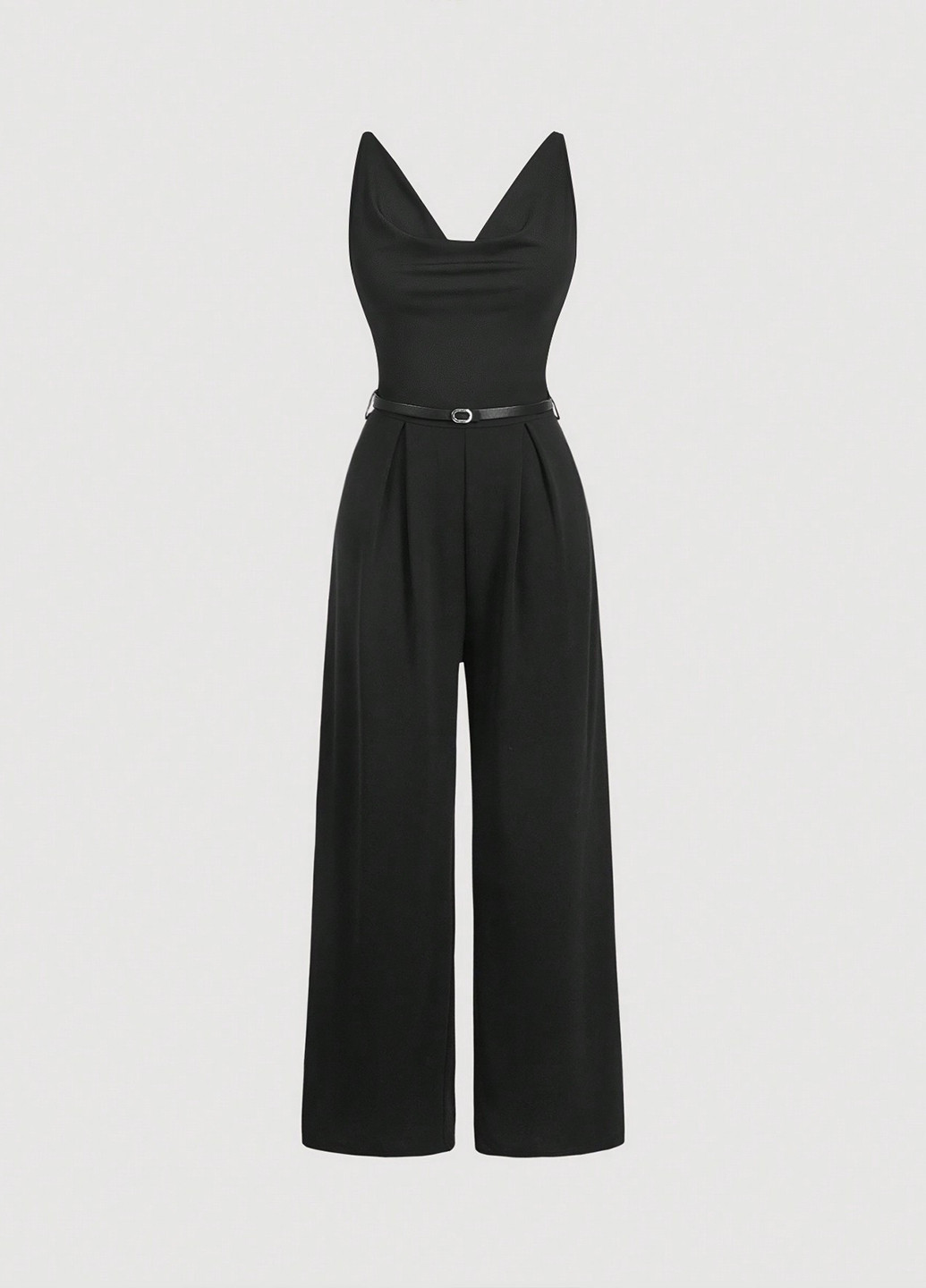 Комбінезон SHEIN комбінезон-брюки однотонний чорний діловий, кежуал поліестер, трикотаж