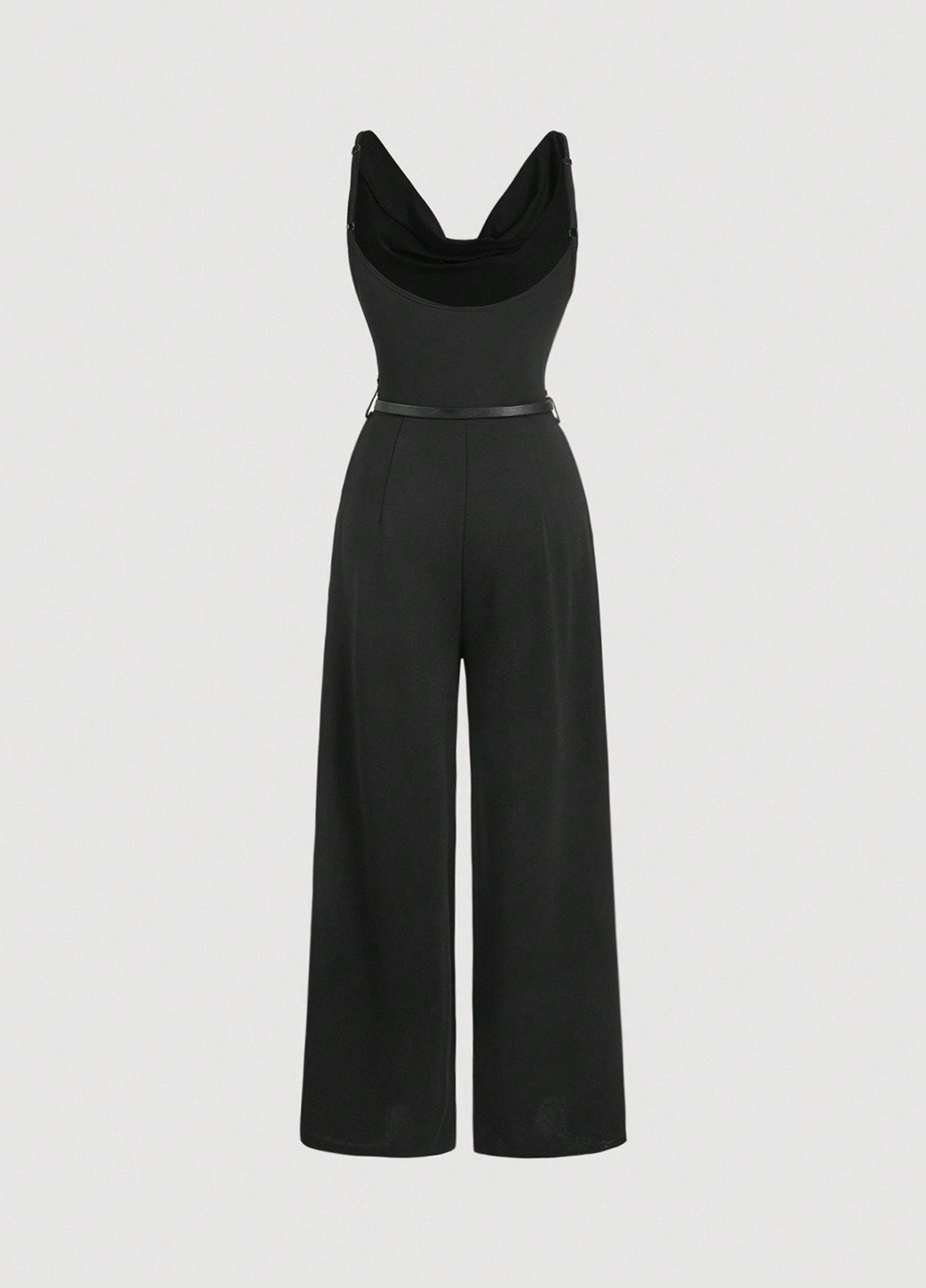 Комбінезон SHEIN комбінезон-брюки однотонний чорний діловий, кежуал поліестер, трикотаж