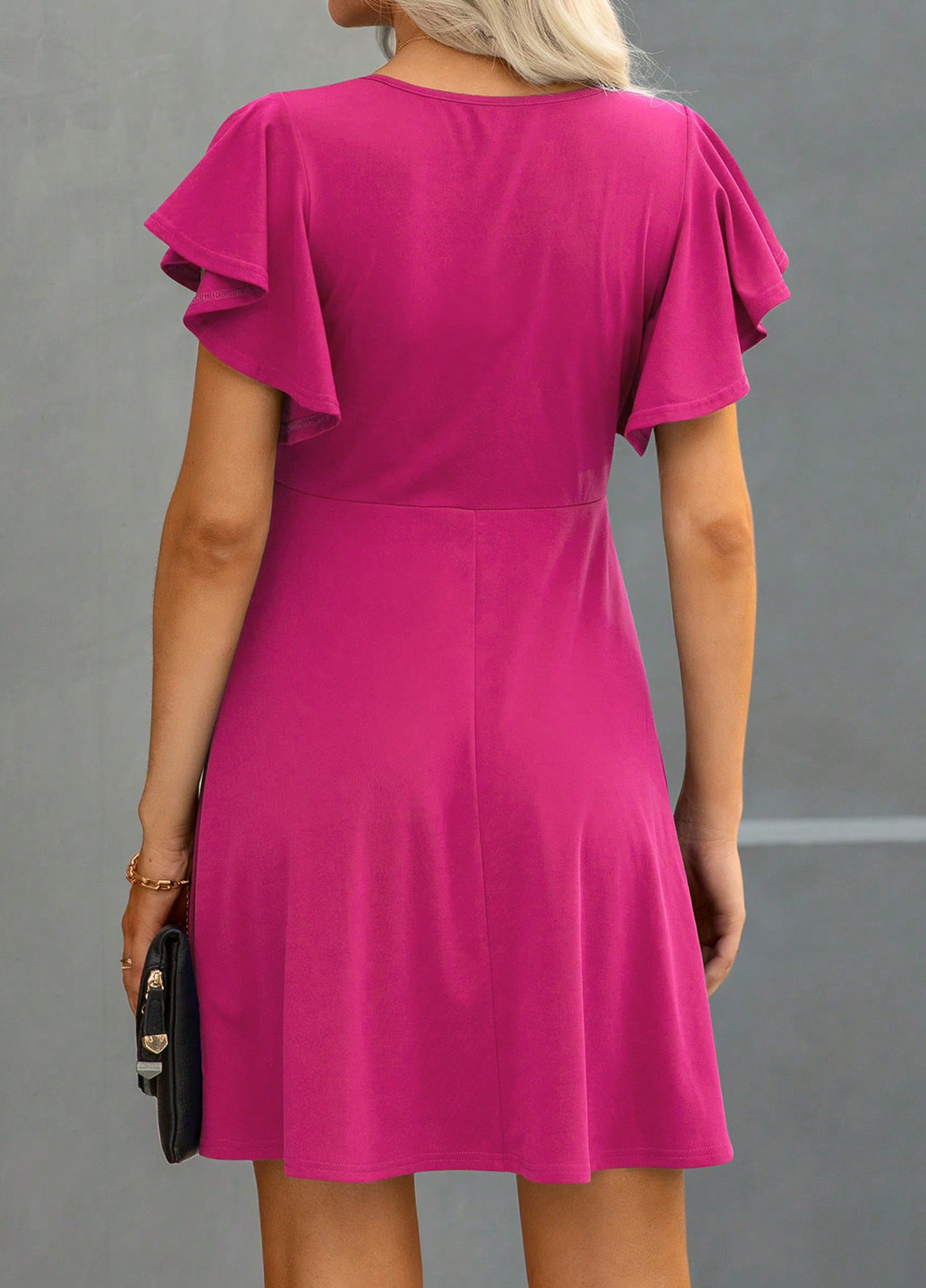 Розовое кэжуал, коктейльное платье клеш SHEIN однотонное