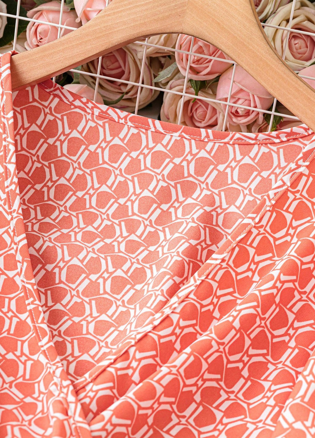 Оранжевое кэжуал платье а-силуэт SHEIN с геометрическим узором