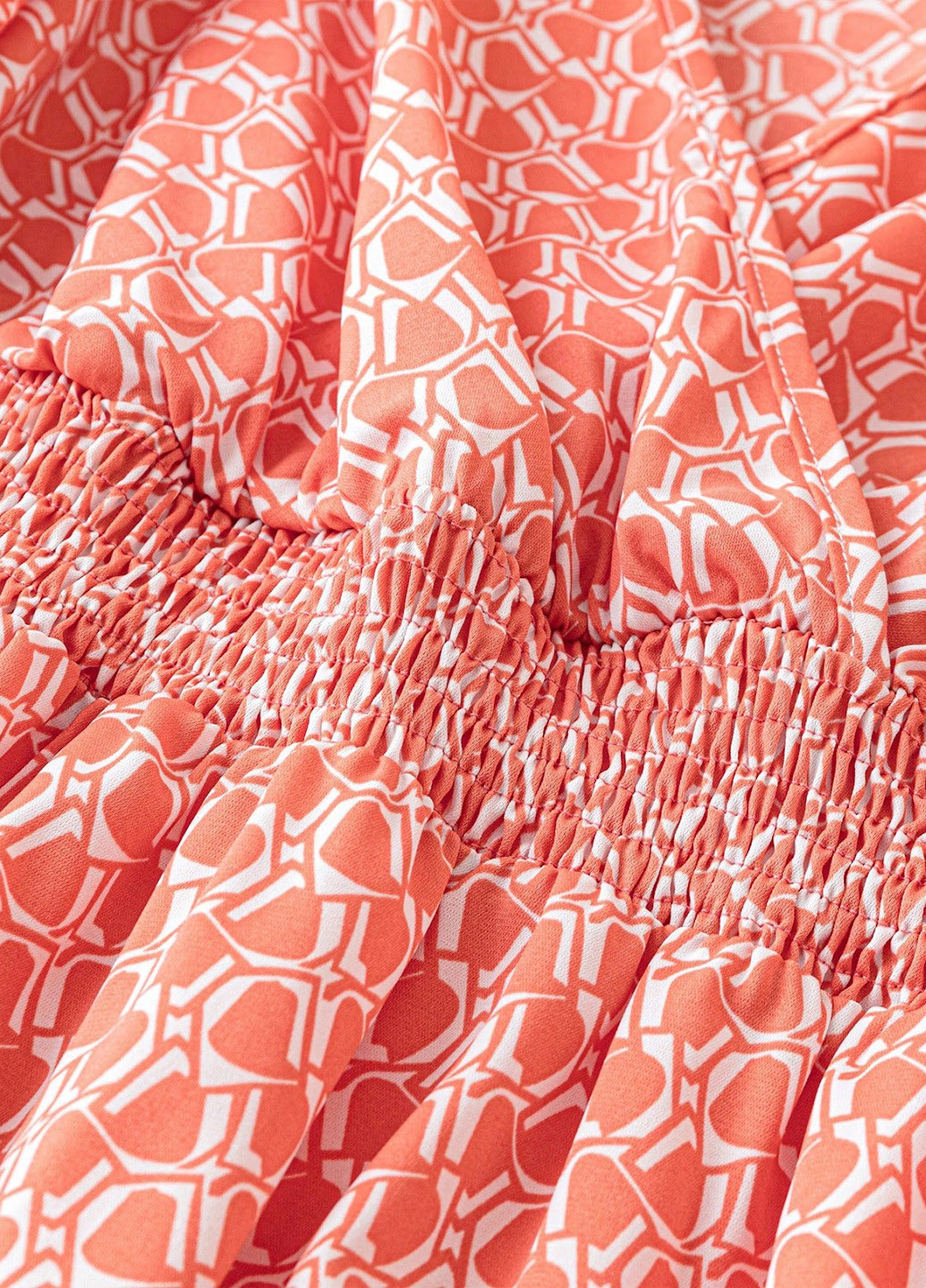 Оранжевое кэжуал платье а-силуэт SHEIN с геометрическим узором