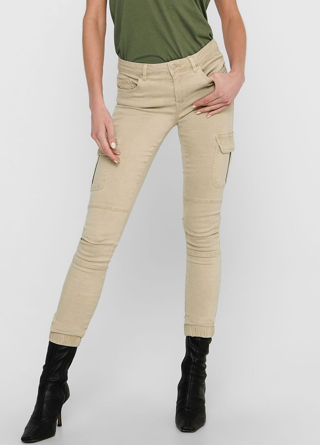 Светло-бежевые джинсовые демисезонные карго брюки Only
