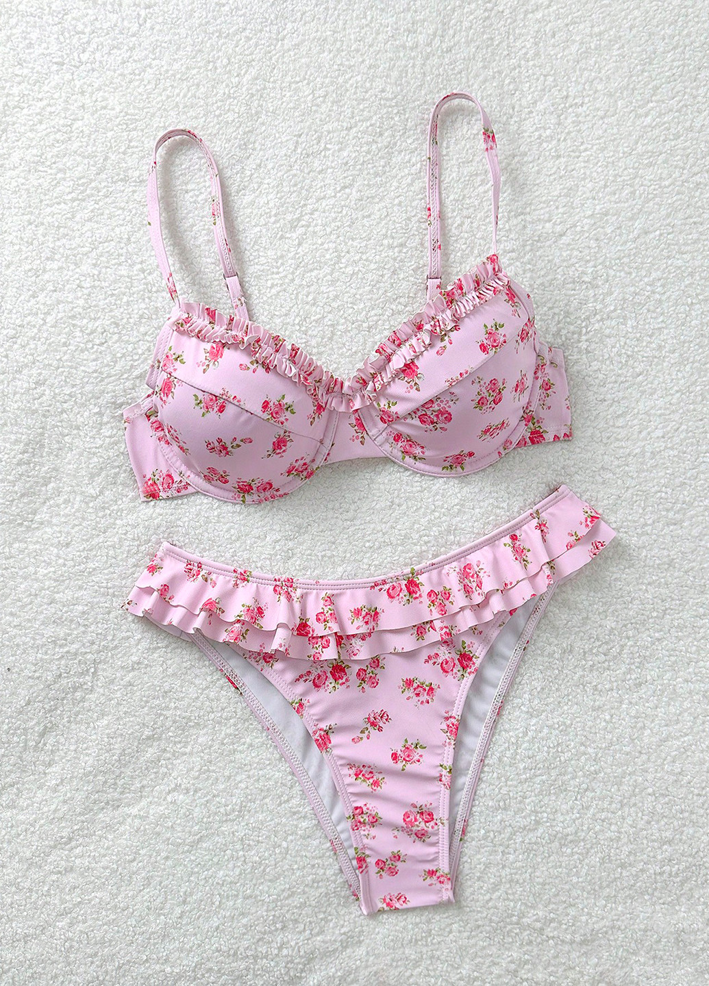 Розово-лиловый летний купальник (лиф, трусики) раздельный SHEIN