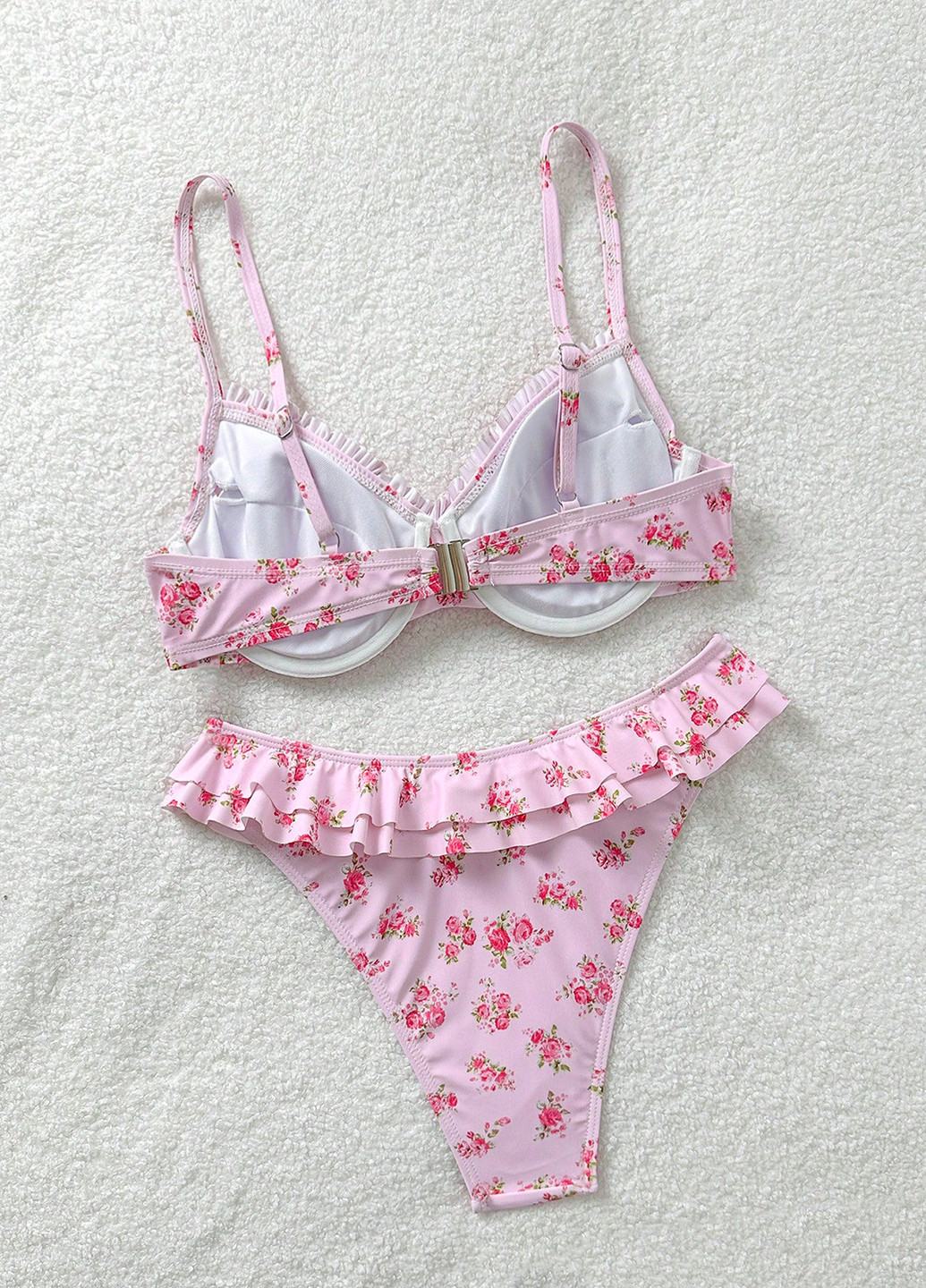 Розово-лиловый летний купальник (лиф, трусики) раздельный SHEIN