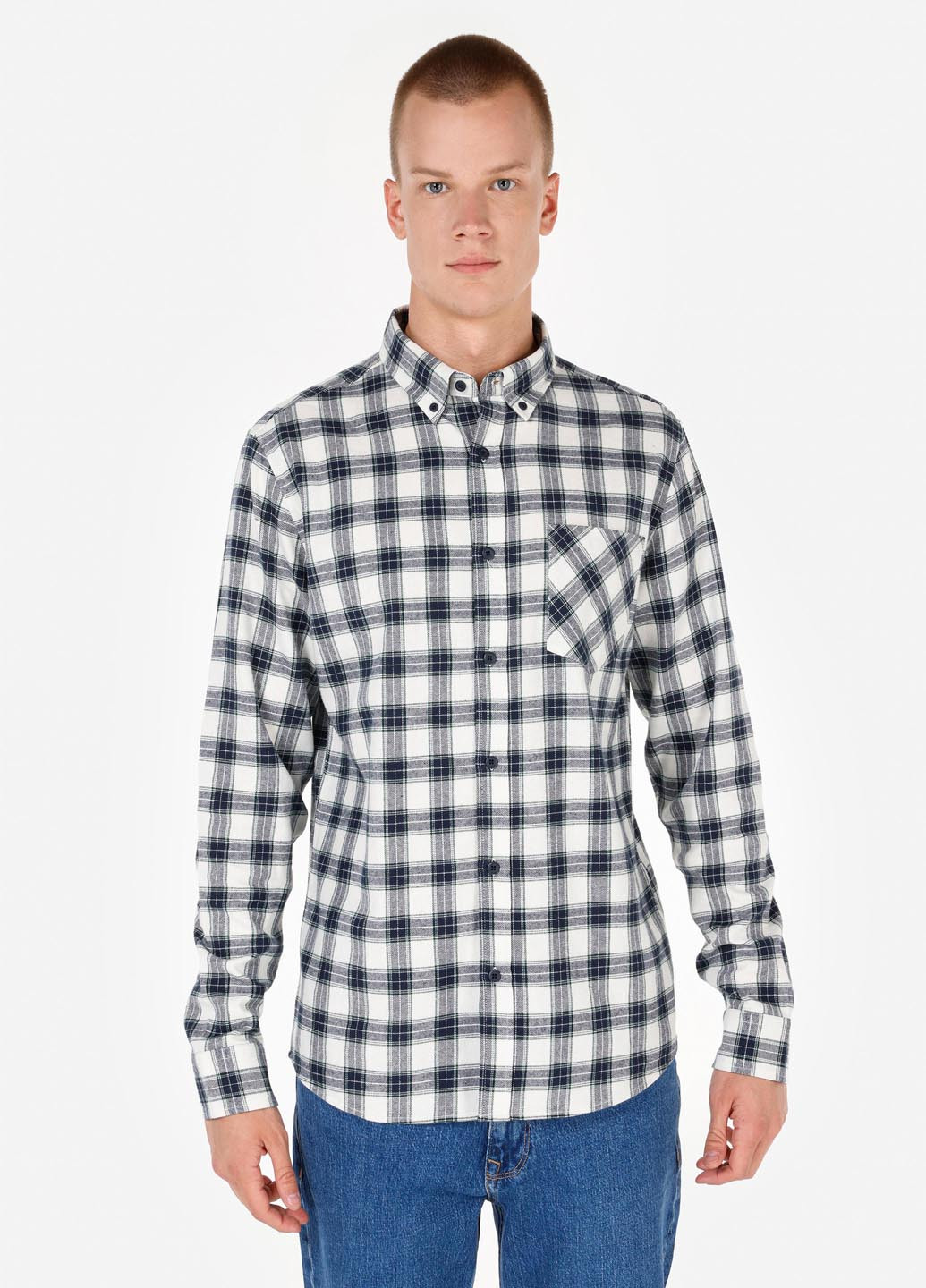 Синяя классическая, кэжуал рубашка в клетку Colin's