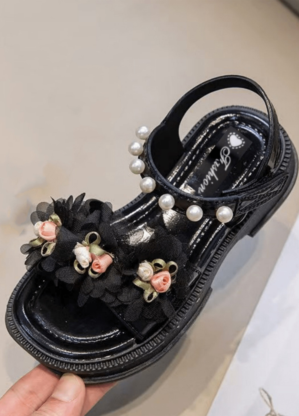 Черные босоножки SHEIN с бусинами, с цветами