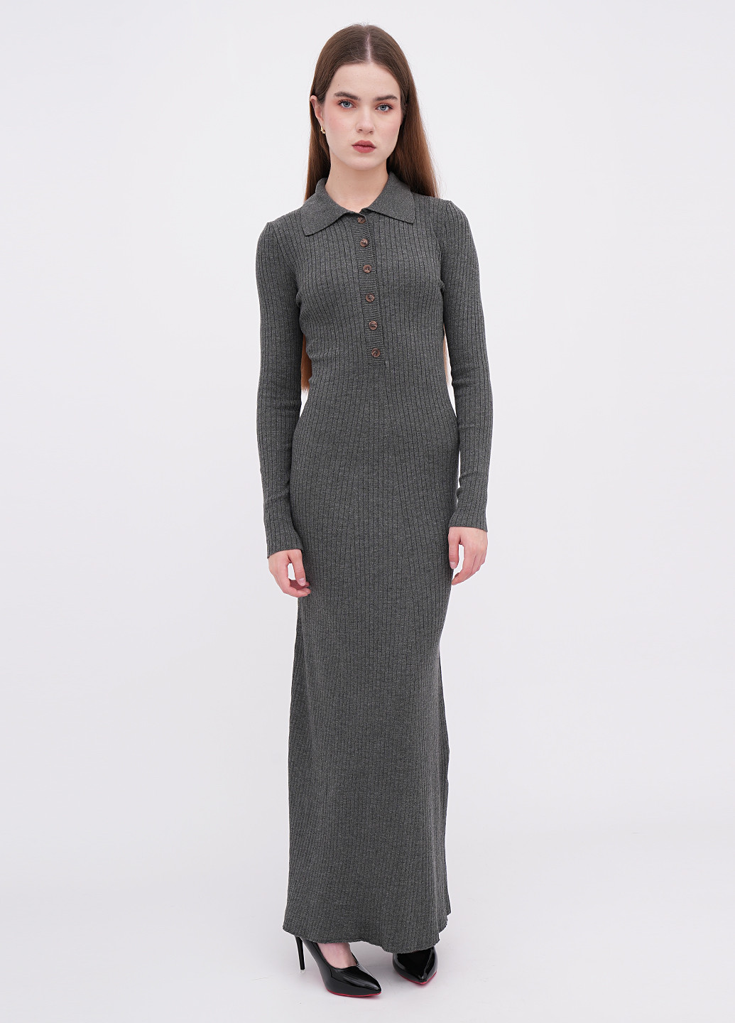 Темно-серое кэжуал платье поло, платье-свитер EQUILIBRI меланжевое