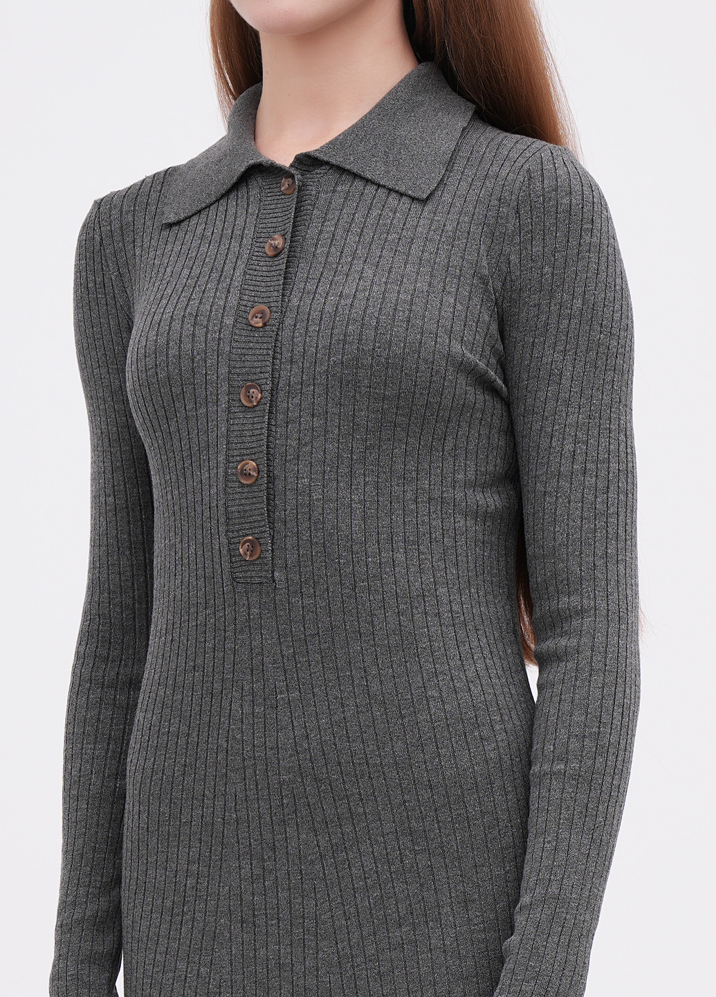 Темно-серое кэжуал платье поло, платье-свитер EQUILIBRI меланжевое