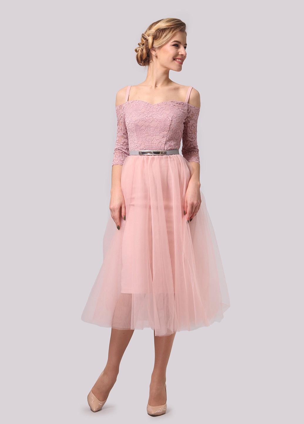 Світло-рожева коктейльна сукня, сукня кльош Agata Webers однотонна