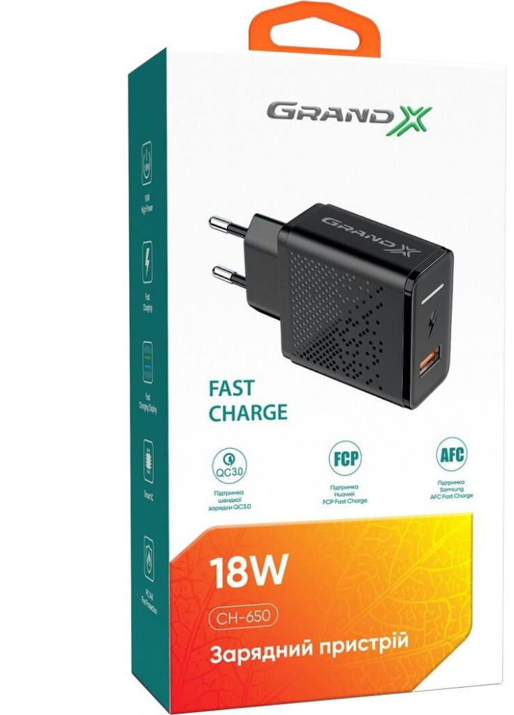 Зарядний пристрій Fast Charge 3-в-1 Quick Charge 3.0, FCP, AFC, 18W CH-650 (CH-650) Grand-X (216637769)