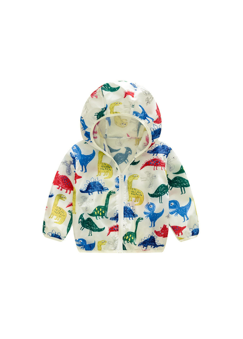 Белая демисезонная куртка-ветровка для мальчика нарисованные динозавры Jomake 51175