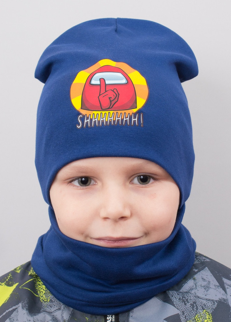 Дитяча шапка з хомутом КАНТА "SHHH" розмір 48-52 синій (OC-600) Канта (222439479)