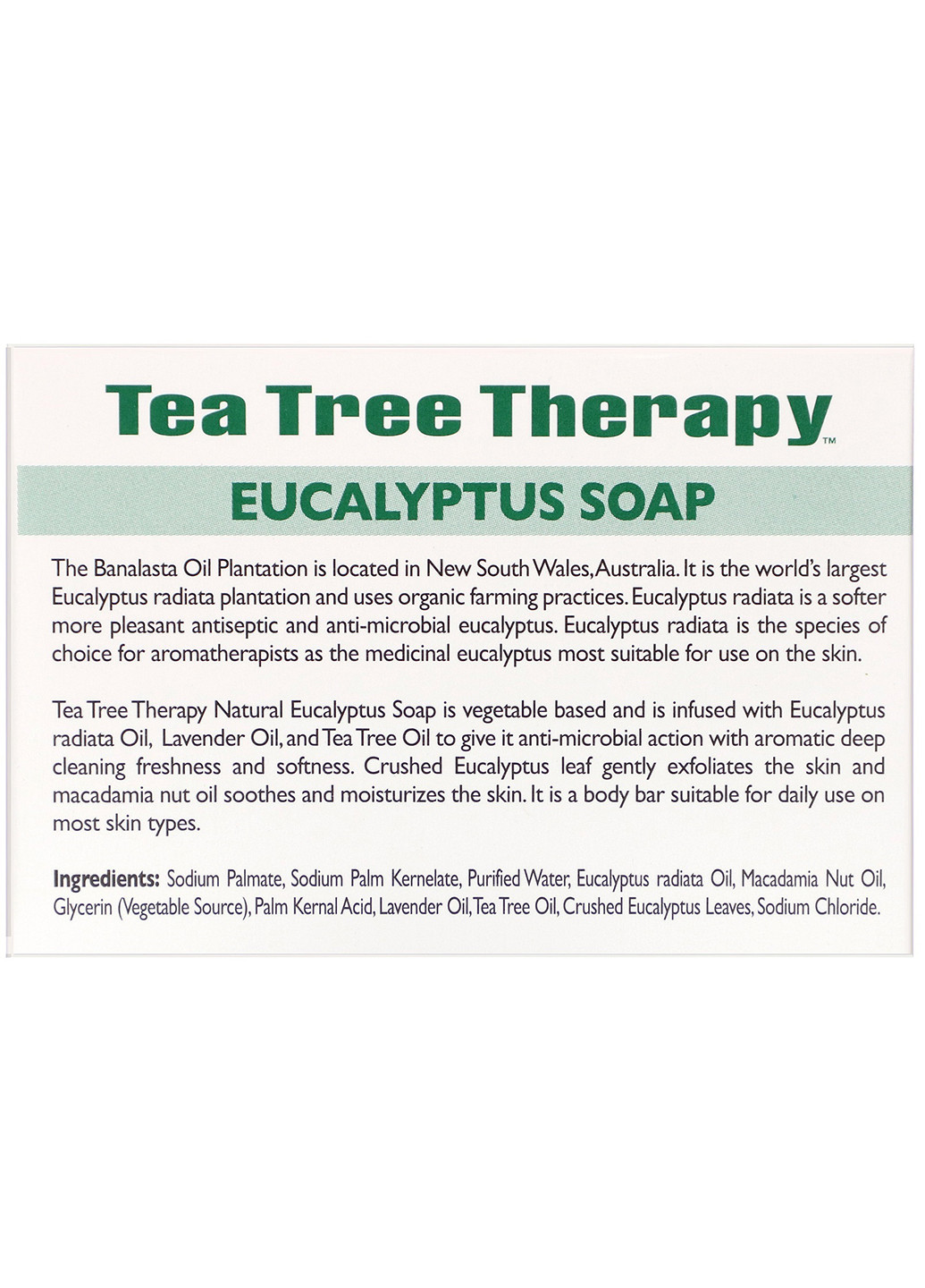 Відлущуючий кускове мило на рослинній основі «Евкаліптове», 99,2 г Tea Tree Therapy