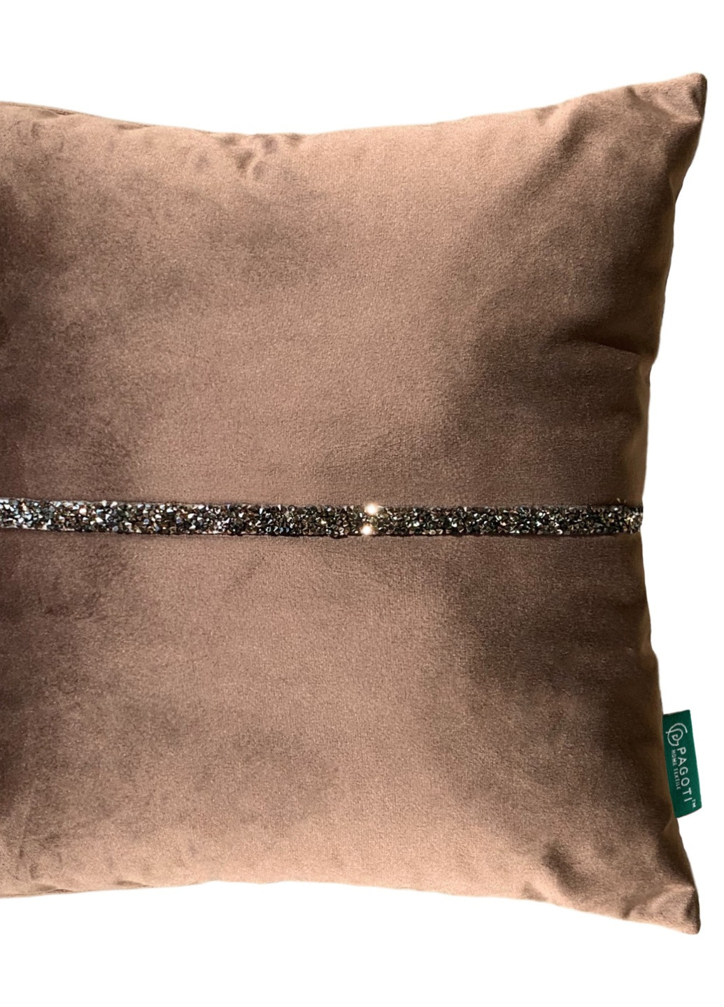 Подушка декоративная с серо-коричневыми стразами Diamond шоколадная 40х40 см PAGOTI (256519376)