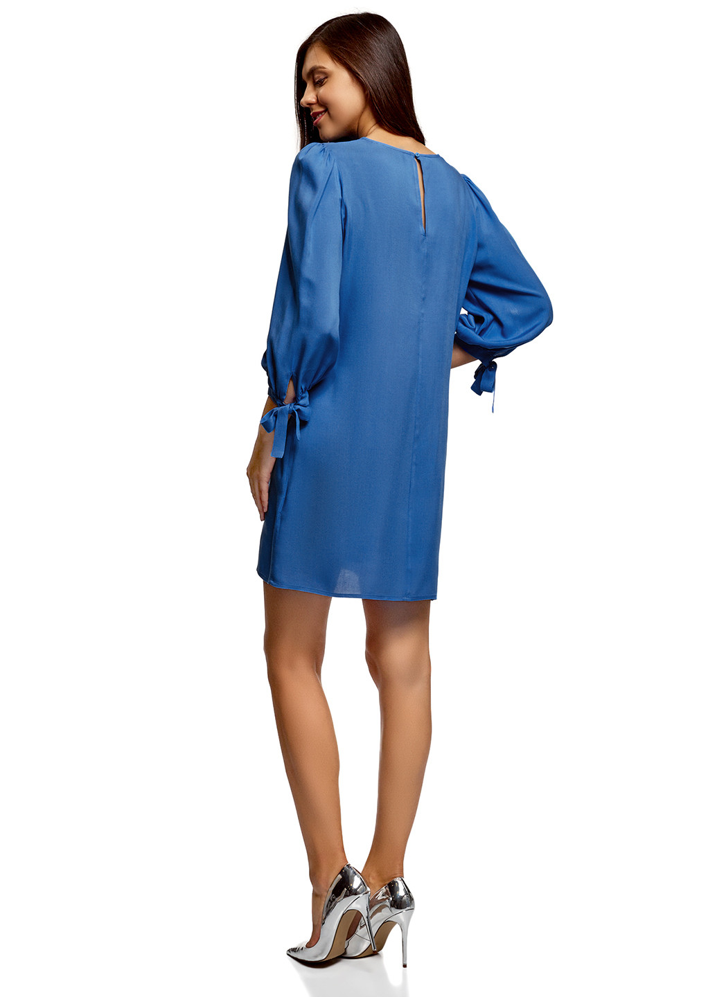 Синее кэжуал платье с длинным рукавом Oodji однотонное