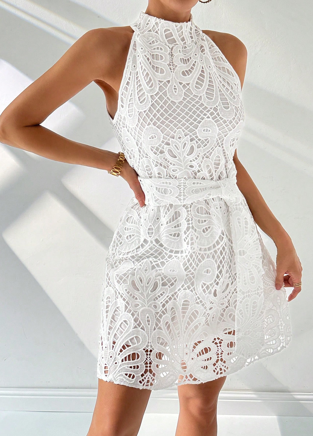 Білий святковий, вечірня, кежуал сукня а-силует SHEIN однотонна