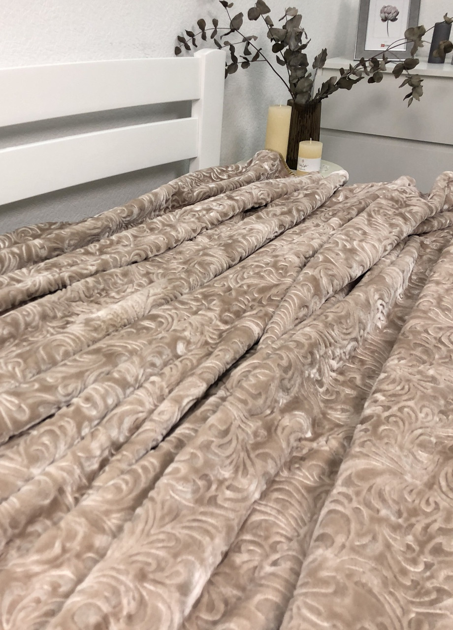 Плед велюровый з выдавкой акрил 200х240 беж 2 Vie Nouvelle (254397194)