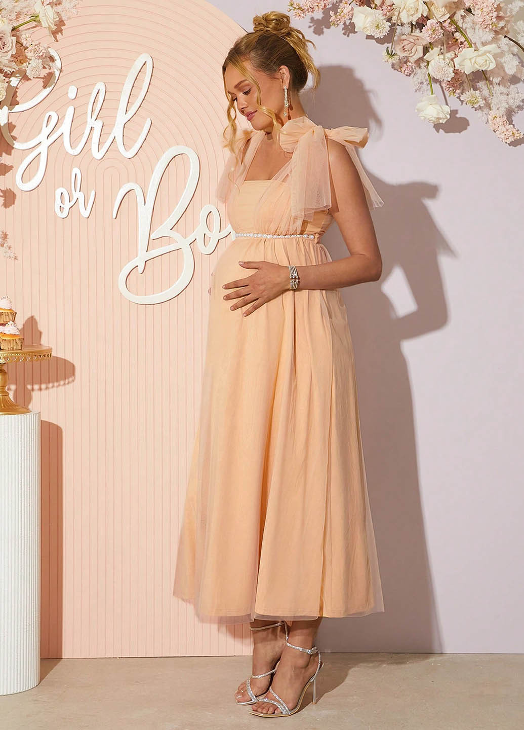 Персикова вечірня сукня для вагітних SHEIN однотонна