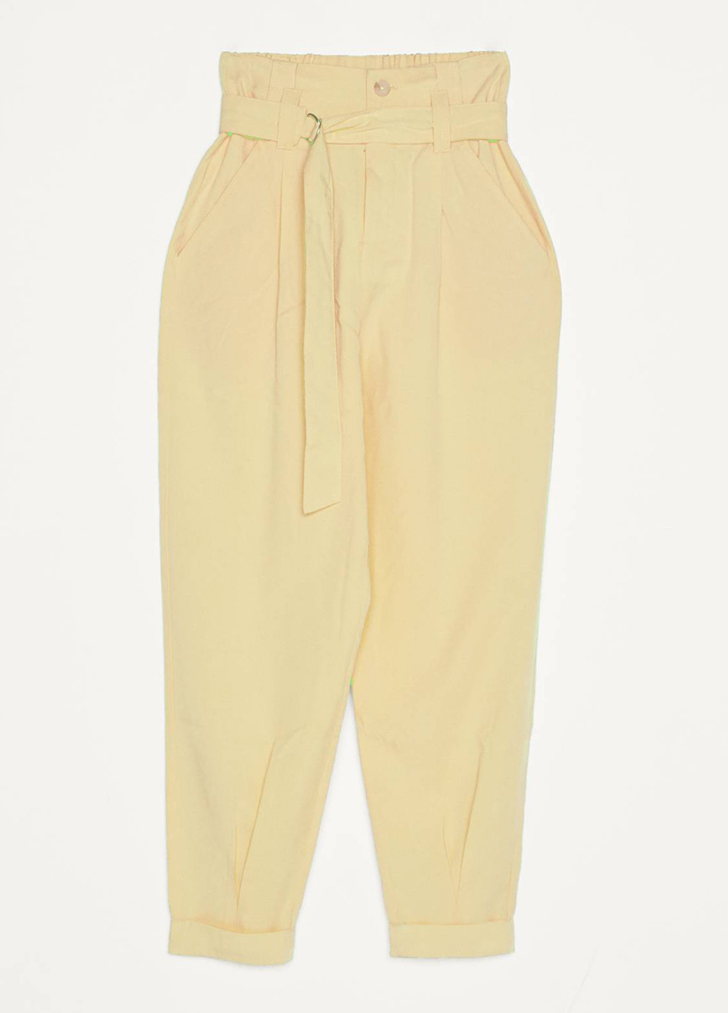Желтые кэжуал демисезонные укороченные, зауженные брюки Bershka