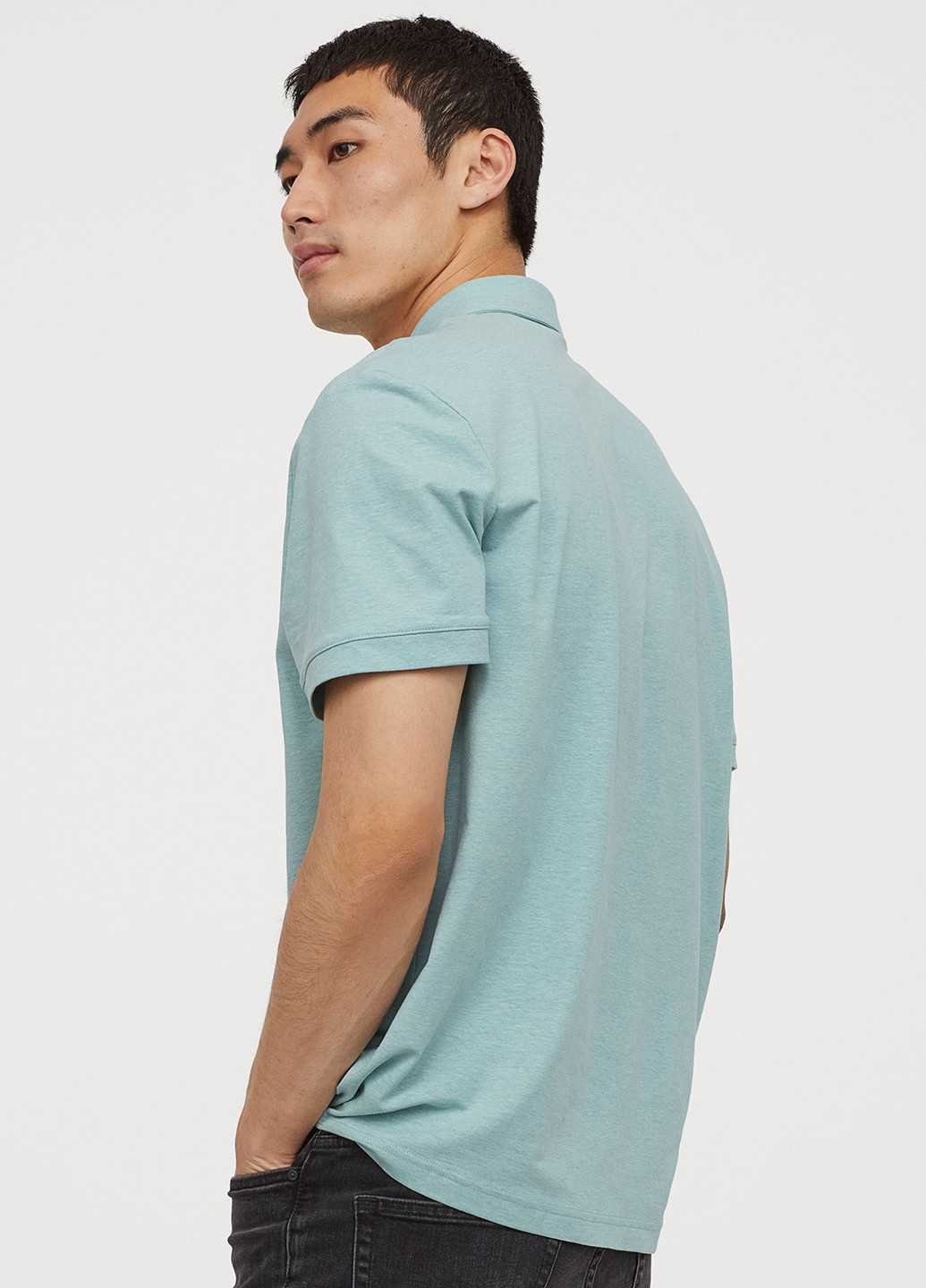 Бирюзовая футболка-поло для мужчин H&M меланжевая