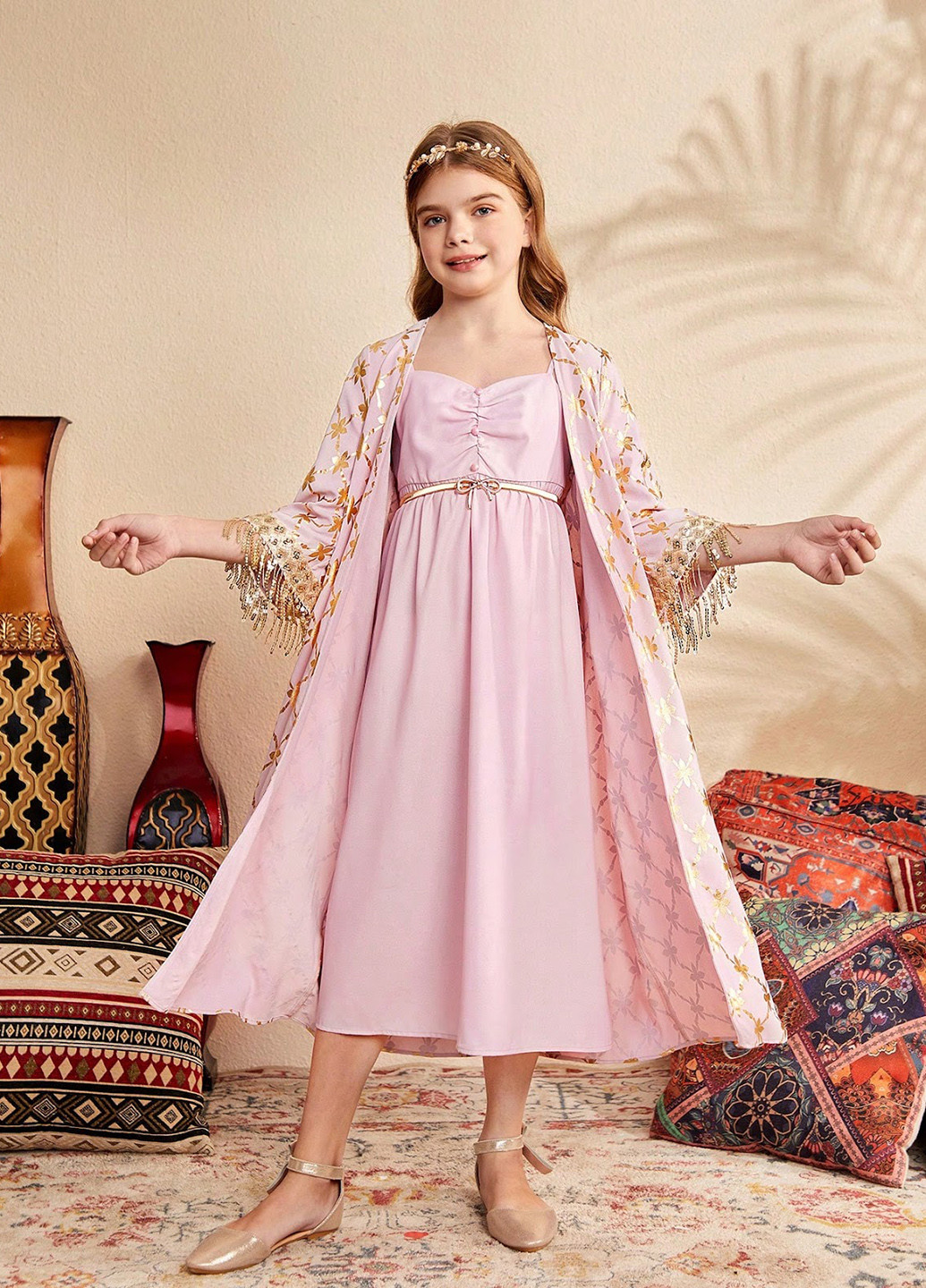 Світло-рожевий літній костюм (туніка, сарафан) SHEIN