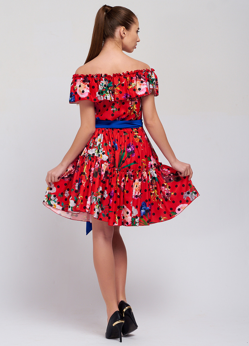 Красное кэжуал платье с открытыми плечами Sellin с цветочным принтом