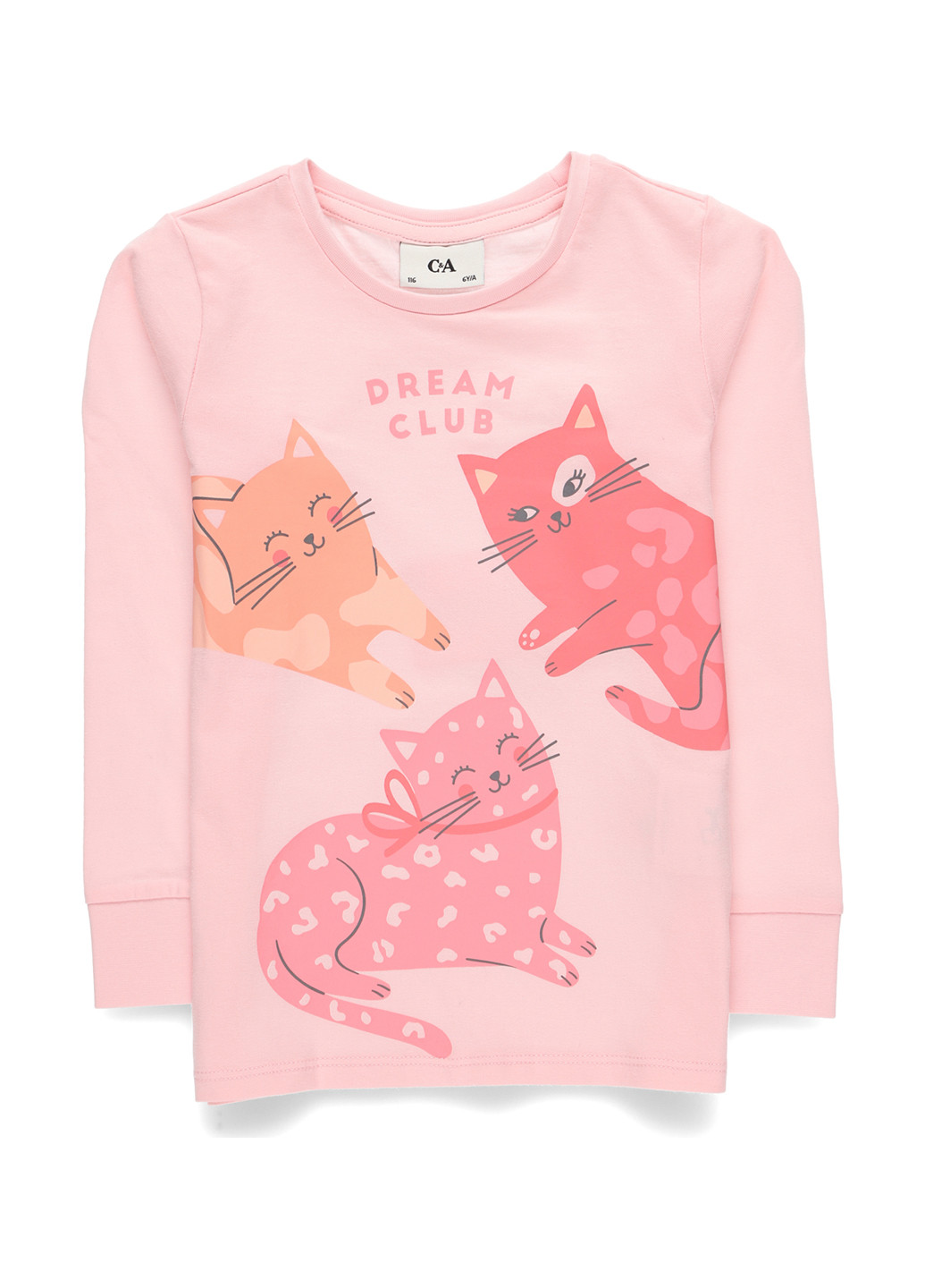 Светло-розовый демисезонный кэжуал лонгслив C&A с кошками