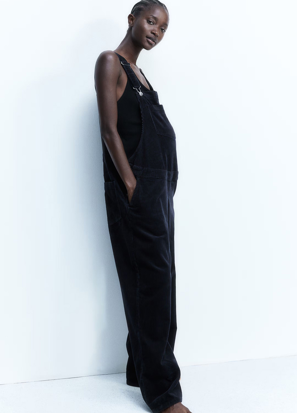 Комбінезон для вагітних H&M комбінезон-брюки однотонний чорний кежуал бавовна, вельвет