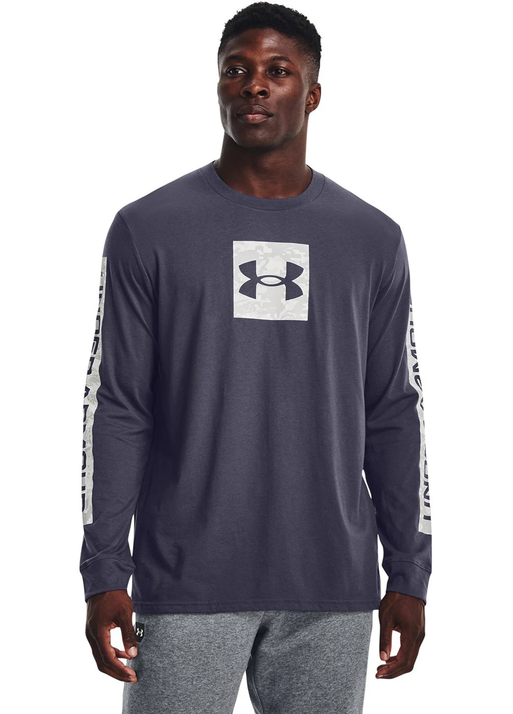 Лонгслів Under Armour логотип сірий кежуали бавовна, трикотаж