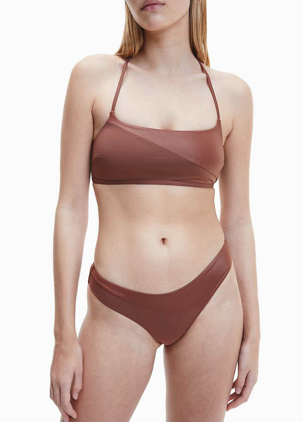 Коричневый летний купальник (лиф, трусики) раздельный, топ Calvin Klein