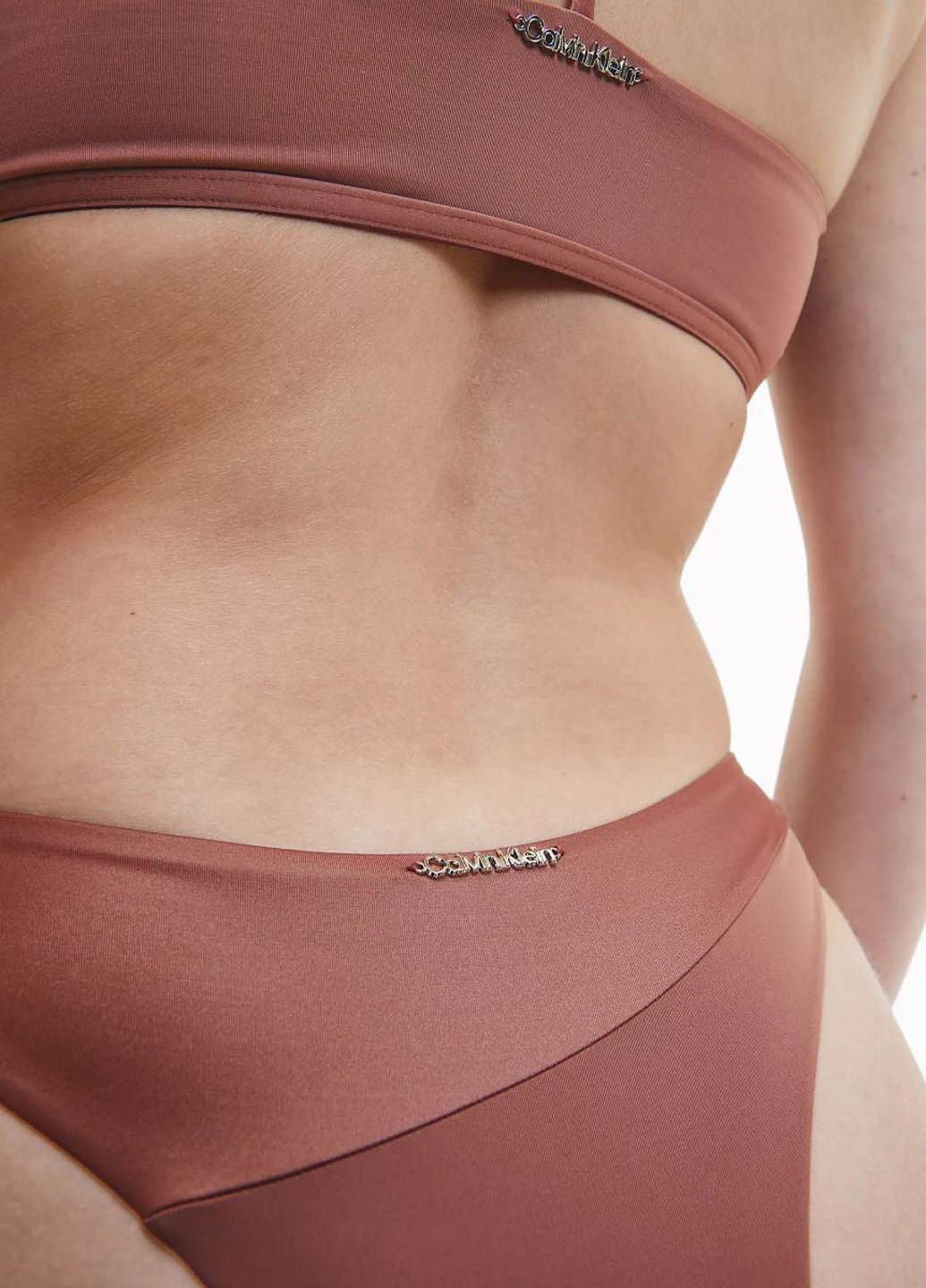 Коричневый летний купальник (лиф, трусики) раздельный, топ Calvin Klein