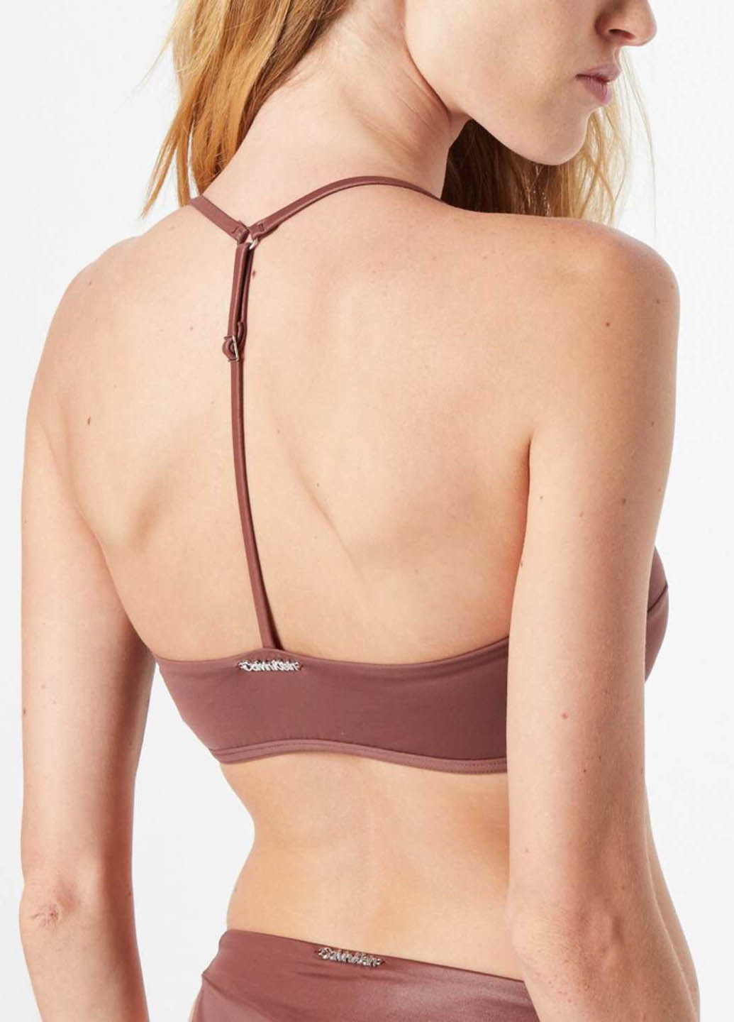 Коричневый летний купальник (лиф, трусики) раздельный, топ Calvin Klein