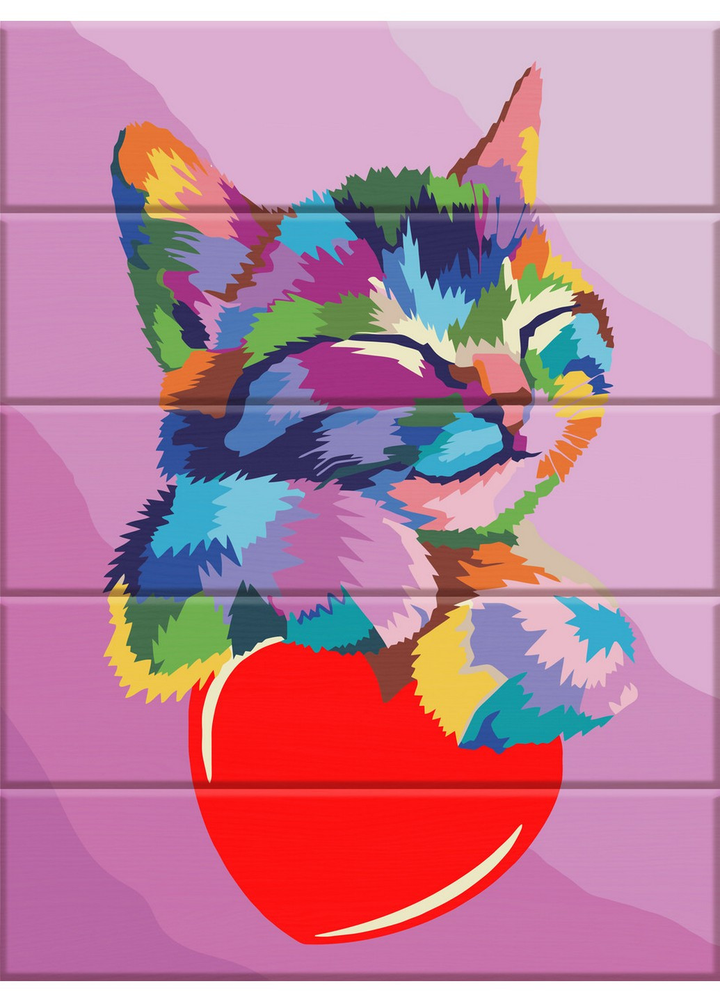 Картина за номерами на дереві "Кольоровий кіт" 30х40 см ArtStory (253102552)