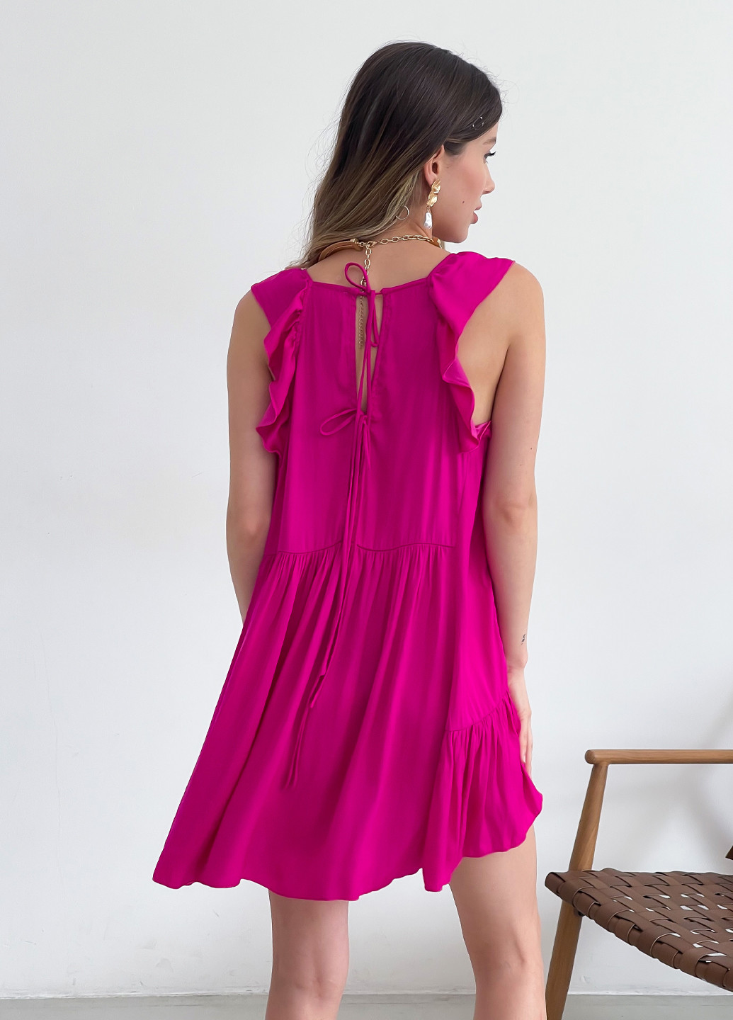 Фуксинова (кольору Фукія) пляжна жіноча літня міні сукня вільного крою а-силует Free People однотонна