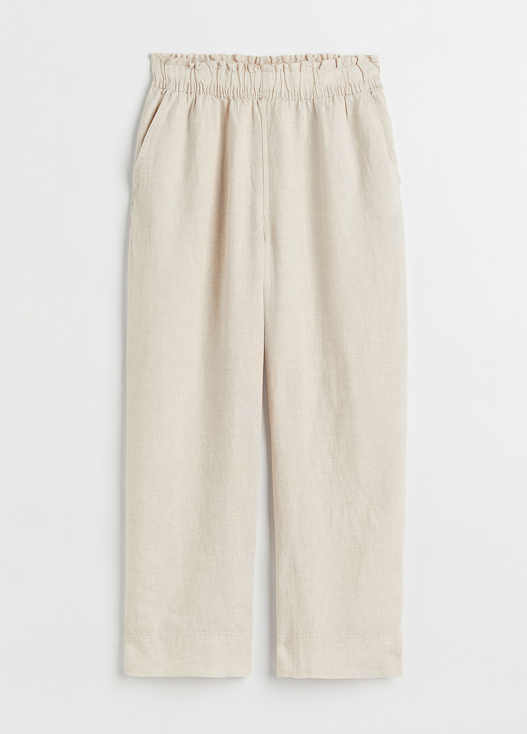 Светло-бежевые кэжуал летние прямые, укороченные брюки H&M