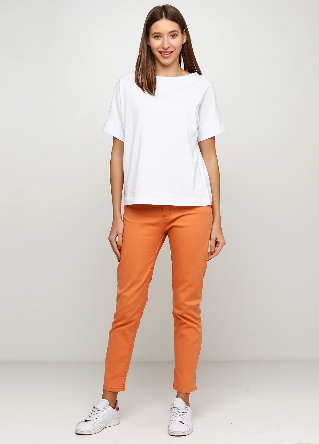 Оранжевые кэжуал демисезонные зауженные брюки No Brand