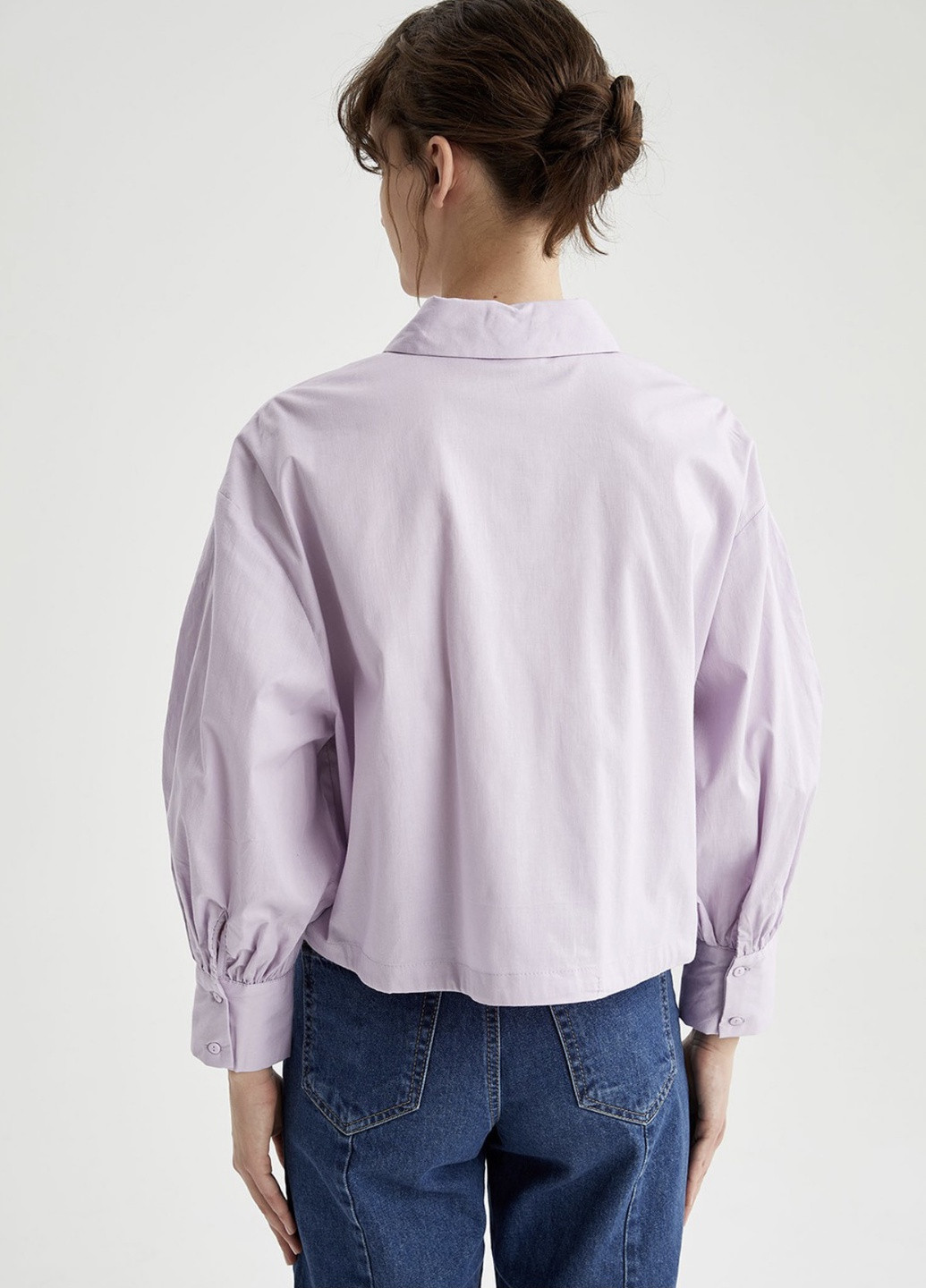 Сиреневая кэжуал рубашка однотонная CHI с длинным рукавом