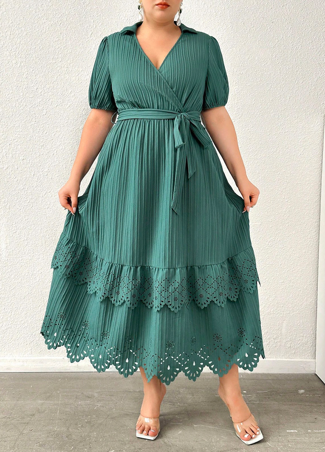 Зеленое кэжуал платье а-силуэт, клеш SHEIN однотонное