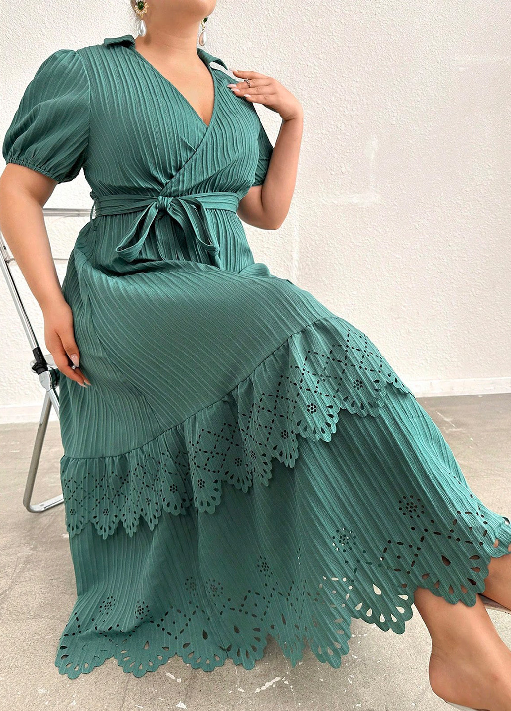 Зеленое кэжуал платье а-силуэт, клеш SHEIN однотонное