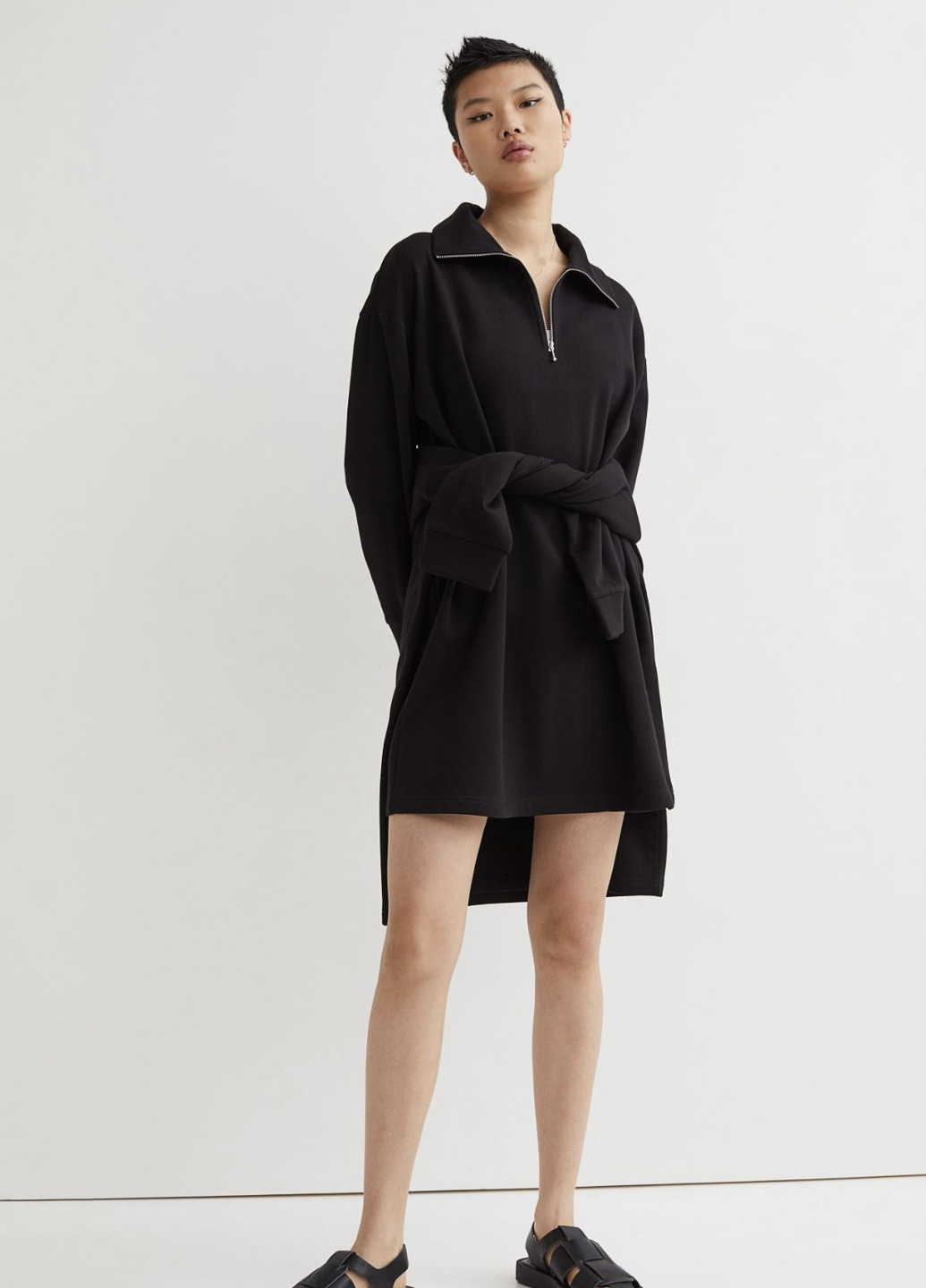 Чорна кежуал трикотажна сукня на флісі сукня-світшот H&M однотонна
