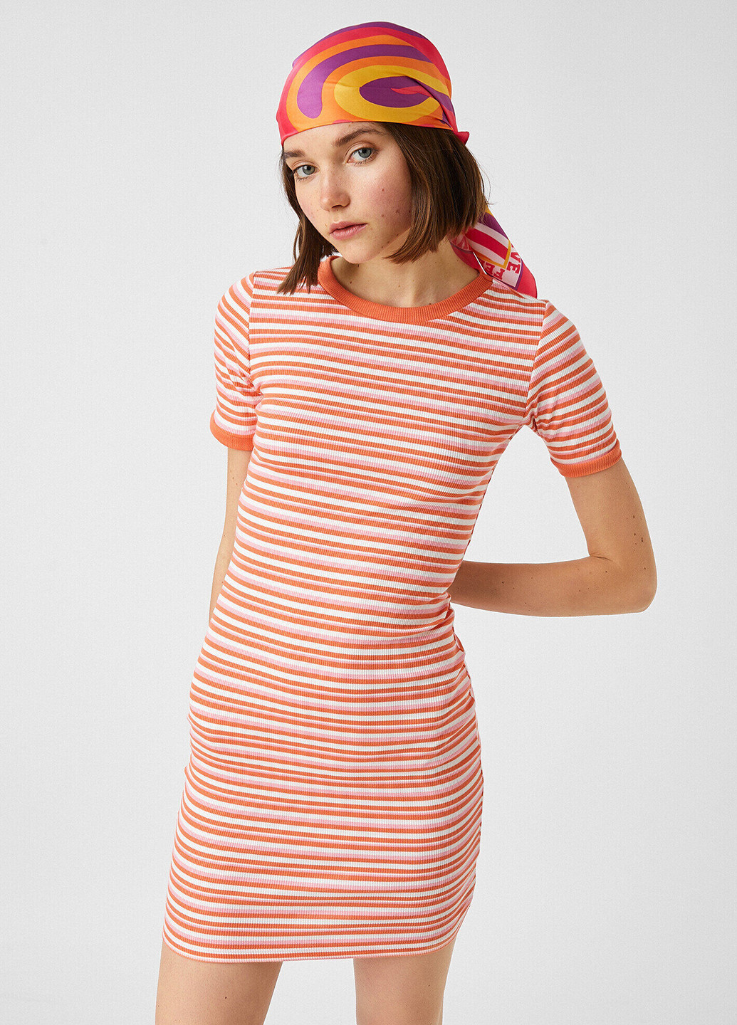 Оранжевое кэжуал платье платье-футболка KOTON в полоску