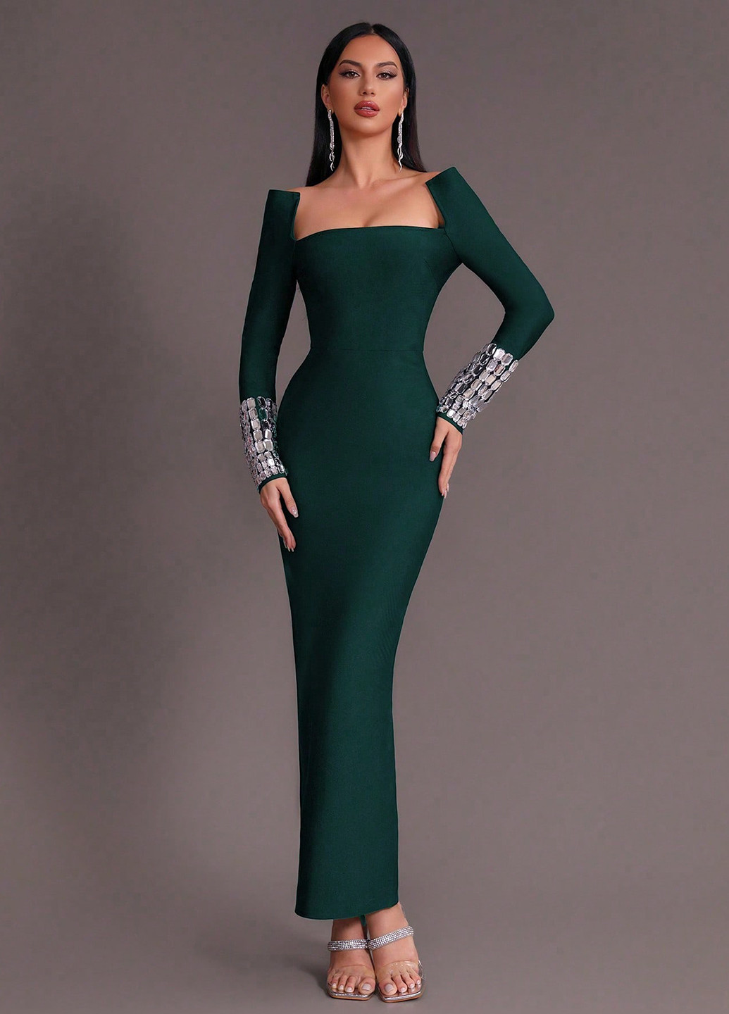 Темно-зеленое вечернее, праздничный платье футляр SHEIN однотонное