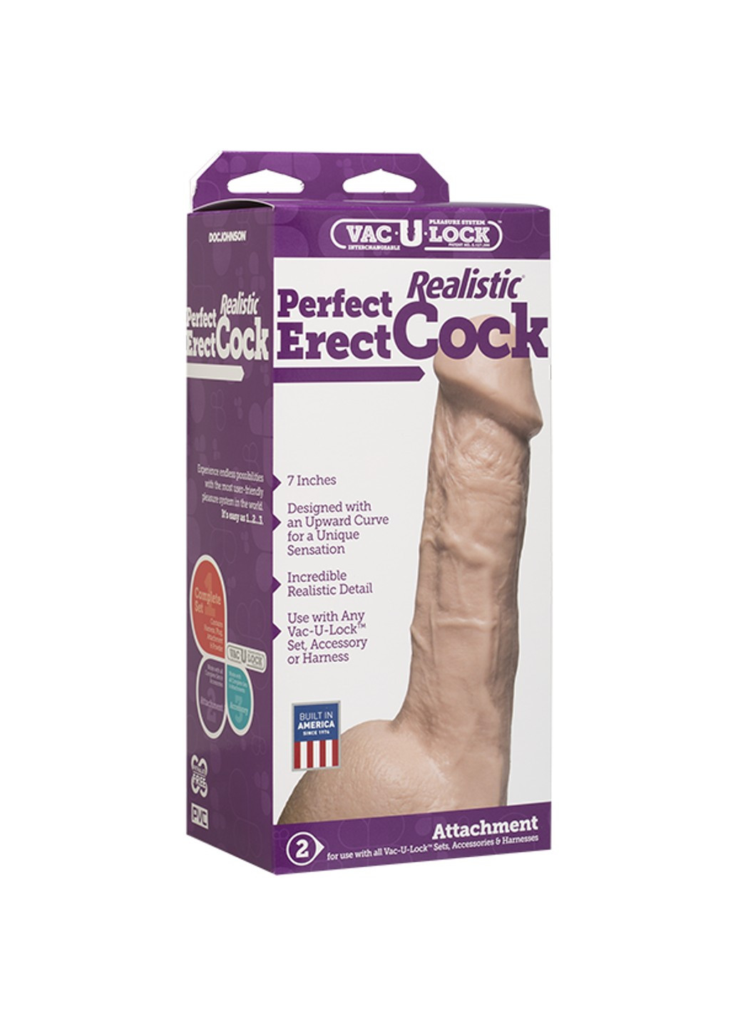 Фаллоимитатор - 7 Inch Perfect Erect Cock, диаметр 3,8см, большая головка, Vac-U-Lock Doc Johnson (254885484)