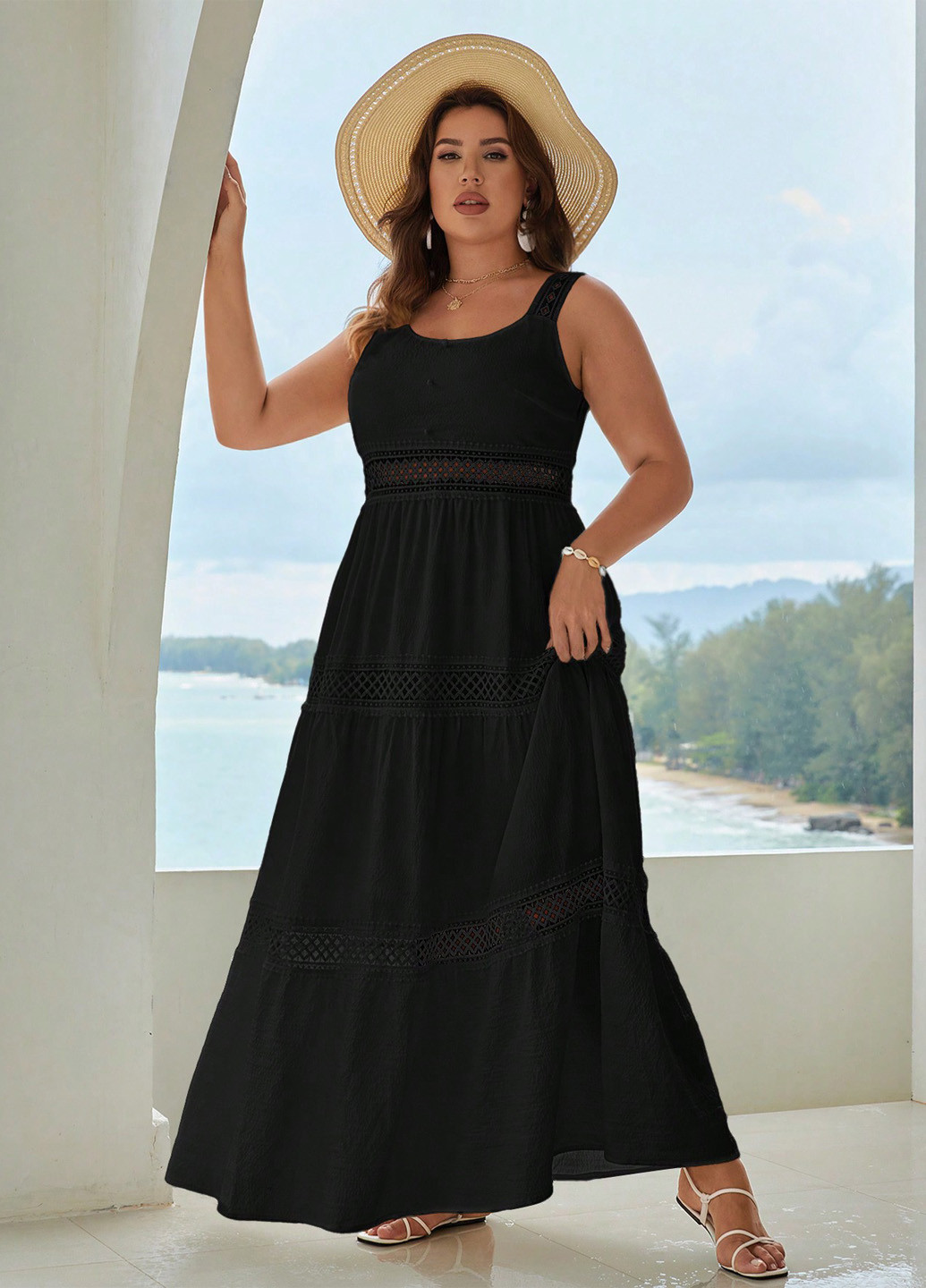 Черное кэжуал платье а-силуэт SHEIN однотонное