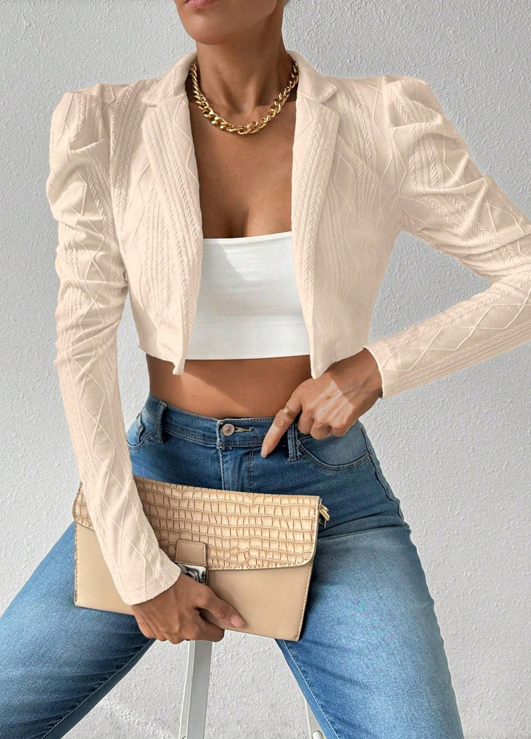 Бежевый женский жакет SHEIN однотонный - демисезонный