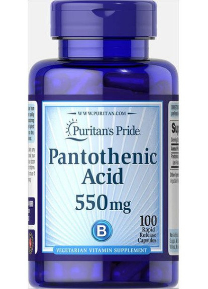 Пантотеновая кислота Puritan's Pride Pantothenic Acid 550 mg Rapid Release 100 Capsules Puritans Pride (255390357)