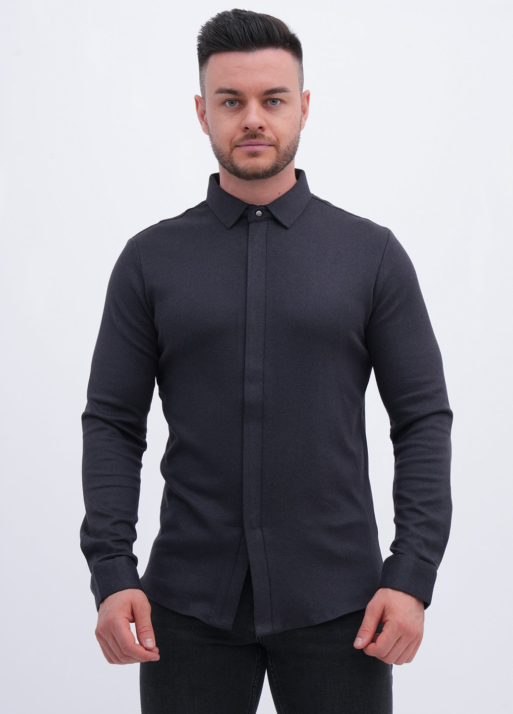 Темно-серая классическая, кэжуал рубашка однотонная Trend Collection