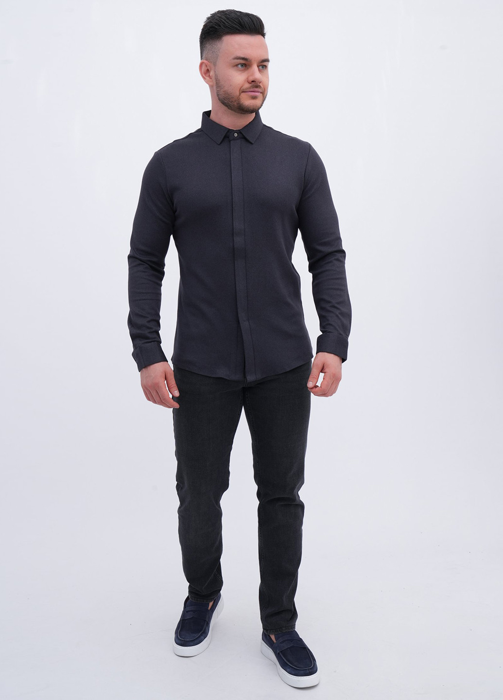 Темно-серая классическая, кэжуал рубашка однотонная Trend Collection