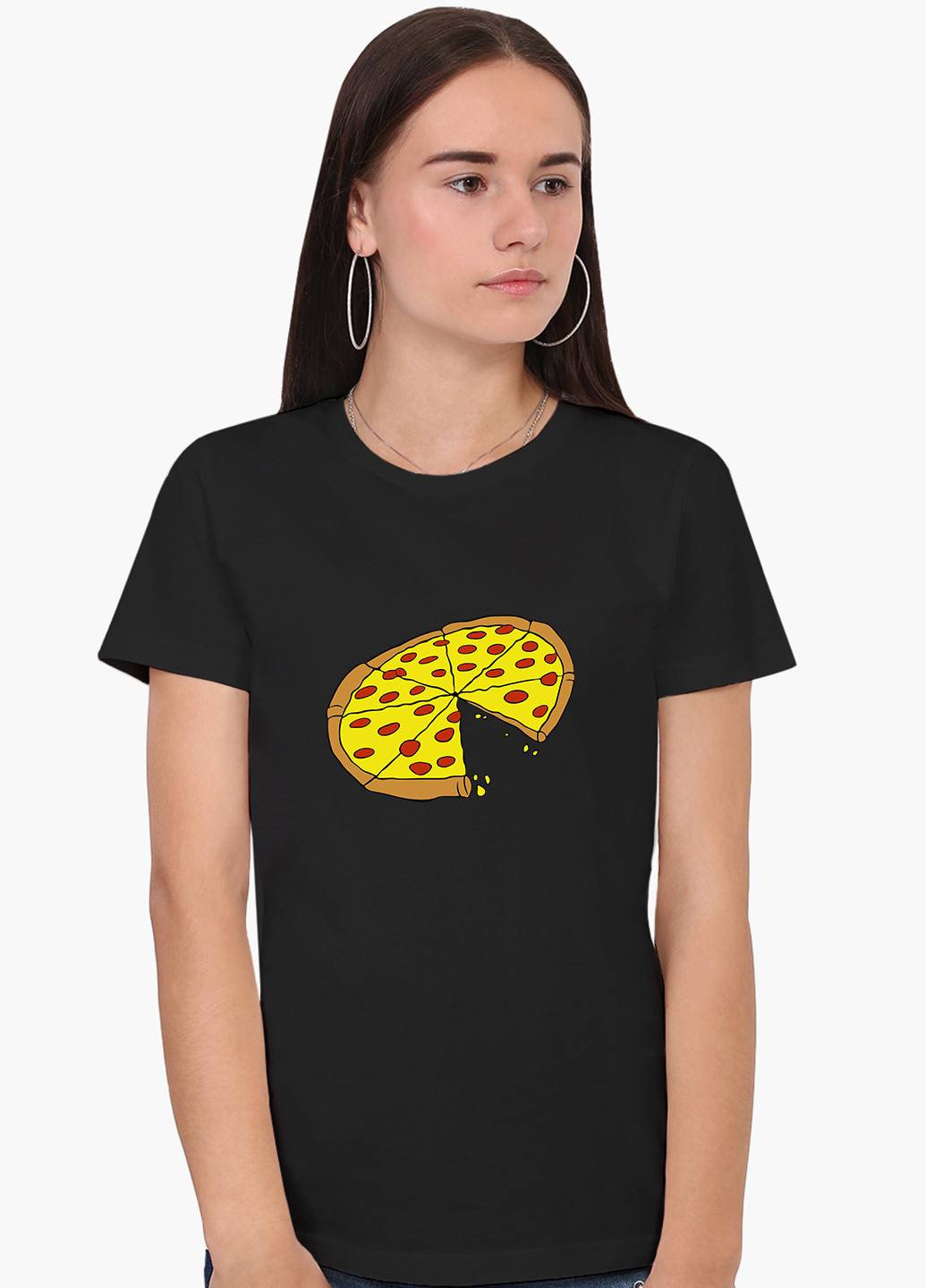 Чорна демісезон футболка жіноча піца (pizza) (8976-2078) xxl MobiPrint